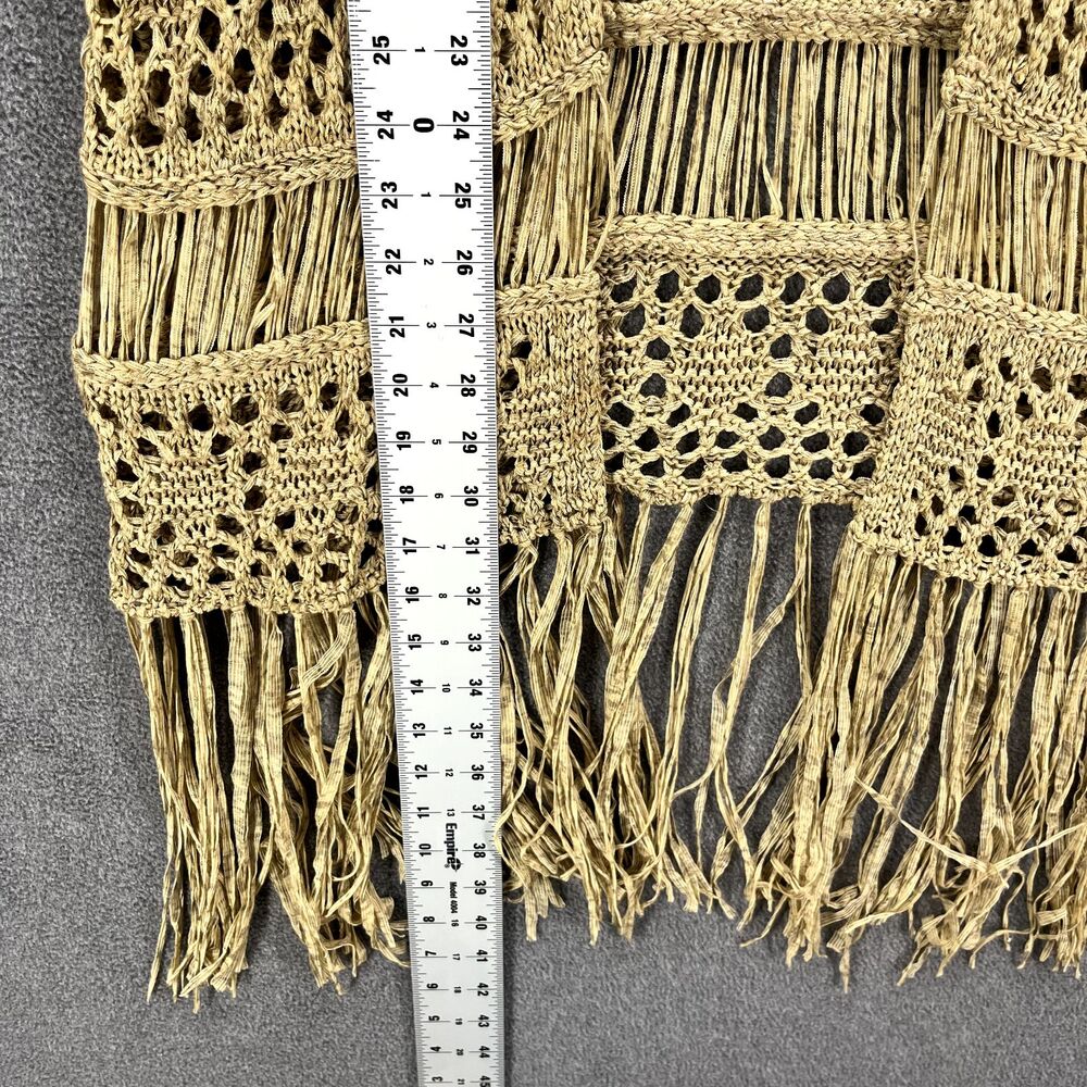 Zara Knit Cardigan Medium Tan Open Crochet Fringe Tassels Taupe raglan sleeve - Picture 8 of 16